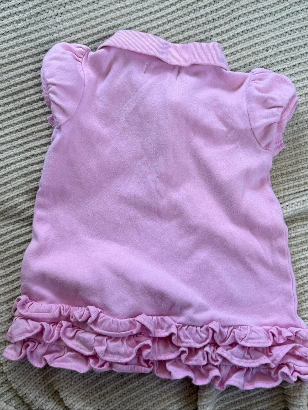 Ralph Lauren Baby Girl Pink Polo Dress Ruffle Hem Puffed Short Sleeve Size 9M